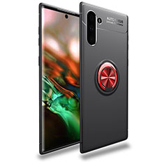 Funda Silicona Carcasa Ultrafina Goma con Magnetico Anillo de dedo Soporte T01 para Samsung Galaxy Note 10 Rojo y Negro