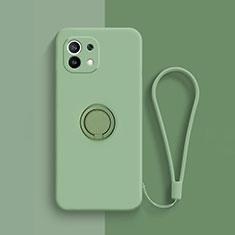 Funda Silicona Carcasa Ultrafina Goma con Magnetico Anillo de dedo Soporte T01 para Xiaomi Mi 11 Lite 4G Menta Verde