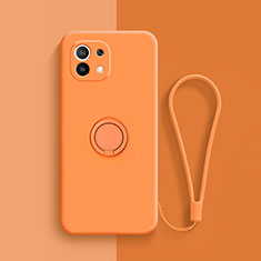 Funda Silicona Carcasa Ultrafina Goma con Magnetico Anillo de dedo Soporte T01 para Xiaomi Mi 11 Lite 4G Naranja