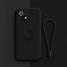 Funda Silicona Carcasa Ultrafina Goma con Magnetico Anillo de dedo Soporte T01 para Xiaomi Mi 11 Lite 4G Negro