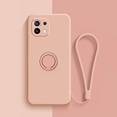 Funda Silicona Carcasa Ultrafina Goma con Magnetico Anillo de dedo Soporte T01 para Xiaomi Mi 11 Lite 4G Rosa