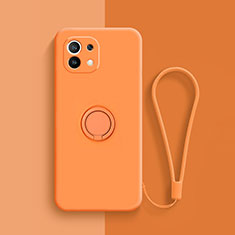 Funda Silicona Carcasa Ultrafina Goma con Magnetico Anillo de dedo Soporte T01 para Xiaomi Mi 11 Lite 5G Naranja