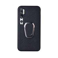 Funda Silicona Carcasa Ultrafina Goma con Magnetico Anillo de dedo Soporte T01 para Xiaomi Mi Note 10 Pro Negro