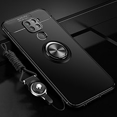 Funda Silicona Carcasa Ultrafina Goma con Magnetico Anillo de dedo Soporte T01 para Xiaomi Redmi Note 9 Negro