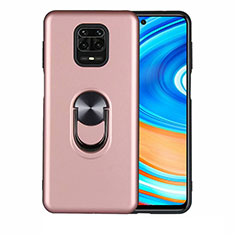 Funda Silicona Carcasa Ultrafina Goma con Magnetico Anillo de dedo Soporte T01 para Xiaomi Redmi Note 9 Pro Oro Rosa