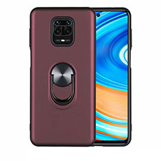 Funda Silicona Carcasa Ultrafina Goma con Magnetico Anillo de dedo Soporte T01 para Xiaomi Redmi Note 9 Pro Rojo Rosa