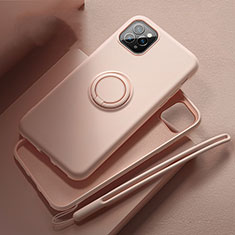 Funda Silicona Carcasa Ultrafina Goma con Magnetico Anillo de dedo Soporte T02 para Apple iPhone 11 Pro Max Rosa