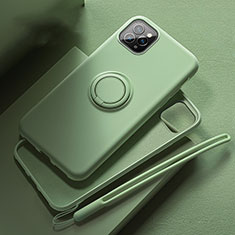 Funda Silicona Carcasa Ultrafina Goma con Magnetico Anillo de dedo Soporte T02 para Apple iPhone 11 Pro Verde