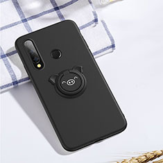 Funda Silicona Carcasa Ultrafina Goma con Magnetico Anillo de dedo Soporte T02 para Huawei Honor 20E Negro