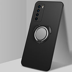 Funda Silicona Carcasa Ultrafina Goma con Magnetico Anillo de dedo Soporte T02 para Huawei Honor Play4 5G Negro