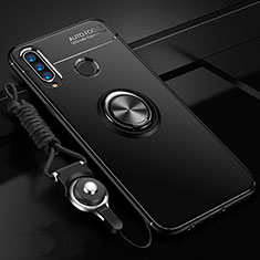 Funda Silicona Carcasa Ultrafina Goma con Magnetico Anillo de dedo Soporte T02 para Huawei P30 Lite New Edition Negro