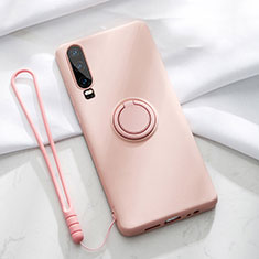 Funda Silicona Carcasa Ultrafina Goma con Magnetico Anillo de dedo Soporte T02 para Huawei P30 Rosa