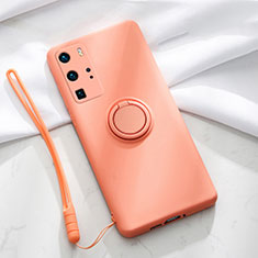 Funda Silicona Carcasa Ultrafina Goma con Magnetico Anillo de dedo Soporte T02 para Huawei P40 Pro Naranja