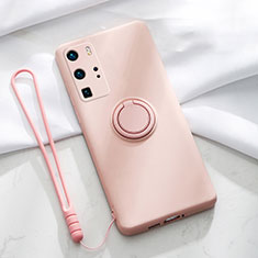 Funda Silicona Carcasa Ultrafina Goma con Magnetico Anillo de dedo Soporte T02 para Huawei P40 Pro Rosa