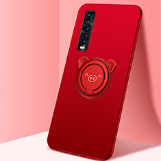 Funda Silicona Carcasa Ultrafina Goma con Magnetico Anillo de dedo Soporte T02 para Oppo Find X2 Pro Rojo