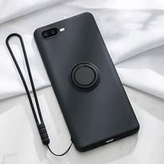 Funda Silicona Carcasa Ultrafina Goma con Magnetico Anillo de dedo Soporte T02 para Oppo K1 Negro