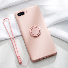 Funda Silicona Carcasa Ultrafina Goma con Magnetico Anillo de dedo Soporte T02 para Oppo K1 Rosa