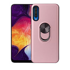 Funda Silicona Carcasa Ultrafina Goma con Magnetico Anillo de dedo Soporte T02 para Samsung Galaxy A70 Oro Rosa