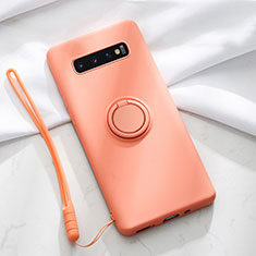 Funda Silicona Carcasa Ultrafina Goma con Magnetico Anillo de dedo Soporte T02 para Samsung Galaxy S10 5G Naranja