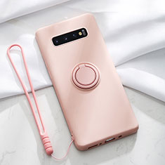 Funda Silicona Carcasa Ultrafina Goma con Magnetico Anillo de dedo Soporte T02 para Samsung Galaxy S10 Rosa