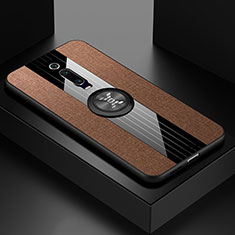 Funda Silicona Carcasa Ultrafina Goma con Magnetico Anillo de dedo Soporte T02 para Xiaomi Mi 9T Marron
