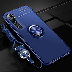 Funda Silicona Carcasa Ultrafina Goma con Magnetico Anillo de dedo Soporte T02 para Xiaomi Mi Note 10 Azul