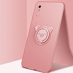 Funda Silicona Carcasa Ultrafina Goma con Magnetico Anillo de dedo Soporte T02 para Xiaomi Redmi 9i Oro Rosa
