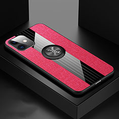 Funda Silicona Carcasa Ultrafina Goma con Magnetico Anillo de dedo Soporte T03 para Apple iPhone 11 Rosa Roja