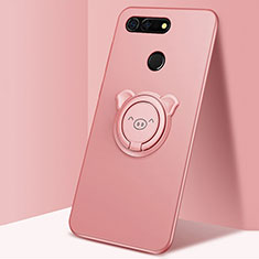 Funda Silicona Carcasa Ultrafina Goma con Magnetico Anillo de dedo Soporte T03 para Huawei Honor View 20 Rosa