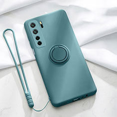 Funda Silicona Carcasa Ultrafina Goma con Magnetico Anillo de dedo Soporte T03 para Huawei Nova 7 SE 5G Verde
