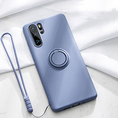 Funda Silicona Carcasa Ultrafina Goma con Magnetico Anillo de dedo Soporte T03 para Huawei P30 Pro New Edition Morado