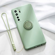 Funda Silicona Carcasa Ultrafina Goma con Magnetico Anillo de dedo Soporte T03 para Huawei P40 Lite 5G Cian