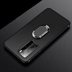 Funda Silicona Carcasa Ultrafina Goma con Magnetico Anillo de dedo Soporte T03 para Huawei P40 Pro Negro