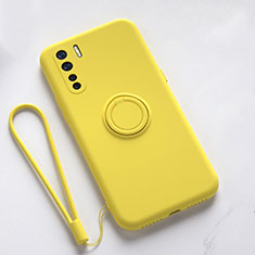 Funda Silicona Carcasa Ultrafina Goma con Magnetico Anillo de dedo Soporte T03 para Oppo F15 Amarillo