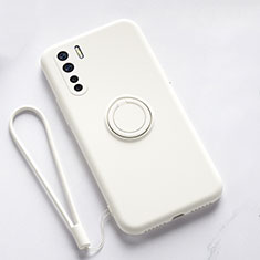 Funda Silicona Carcasa Ultrafina Goma con Magnetico Anillo de dedo Soporte T03 para Oppo F15 Blanco