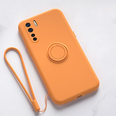 Funda Silicona Carcasa Ultrafina Goma con Magnetico Anillo de dedo Soporte T03 para Oppo F15 Naranja