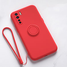 Funda Silicona Carcasa Ultrafina Goma con Magnetico Anillo de dedo Soporte T03 para Oppo F15 Rojo