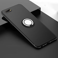 Funda Silicona Carcasa Ultrafina Goma con Magnetico Anillo de dedo Soporte T03 para Oppo R15X Negro