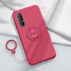 Funda Silicona Carcasa Ultrafina Goma con Magnetico Anillo de dedo Soporte T03 para Oppo Reno3 Pro Rojo Rosa