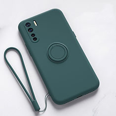 Funda Silicona Carcasa Ultrafina Goma con Magnetico Anillo de dedo Soporte T03 para Oppo Reno3 Verde