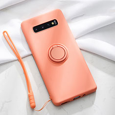 Funda Silicona Carcasa Ultrafina Goma con Magnetico Anillo de dedo Soporte T03 para Samsung Galaxy S10 Plus Naranja