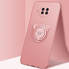 Funda Silicona Carcasa Ultrafina Goma con Magnetico Anillo de dedo Soporte T03 para Xiaomi Mi 10i 5G Oro Rosa