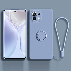 Funda Silicona Carcasa Ultrafina Goma con Magnetico Anillo de dedo Soporte T03 para Xiaomi Mi 11 5G Gris Lavanda