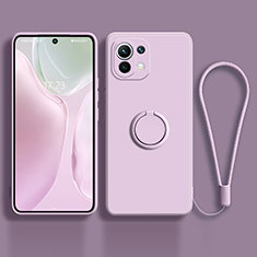 Funda Silicona Carcasa Ultrafina Goma con Magnetico Anillo de dedo Soporte T03 para Xiaomi Mi 11 Lite 5G NE Purpura Claro