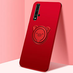 Funda Silicona Carcasa Ultrafina Goma con Magnetico Anillo de dedo Soporte T04 para Huawei Honor 20 Rojo