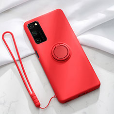 Funda Silicona Carcasa Ultrafina Goma con Magnetico Anillo de dedo Soporte T04 para Huawei Honor V30 5G Rojo