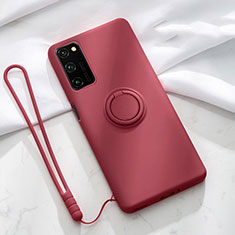 Funda Silicona Carcasa Ultrafina Goma con Magnetico Anillo de dedo Soporte T04 para Huawei Honor V30 5G Rojo Rosa