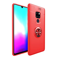 Funda Silicona Carcasa Ultrafina Goma con Magnetico Anillo de dedo Soporte T04 para Huawei Mate 20 X 5G Rojo