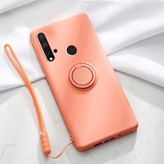 Funda Silicona Carcasa Ultrafina Goma con Magnetico Anillo de dedo Soporte T04 para Huawei Nova 5i Naranja