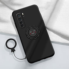 Funda Silicona Carcasa Ultrafina Goma con Magnetico Anillo de dedo Soporte T04 para Huawei Nova 7 SE 5G Negro